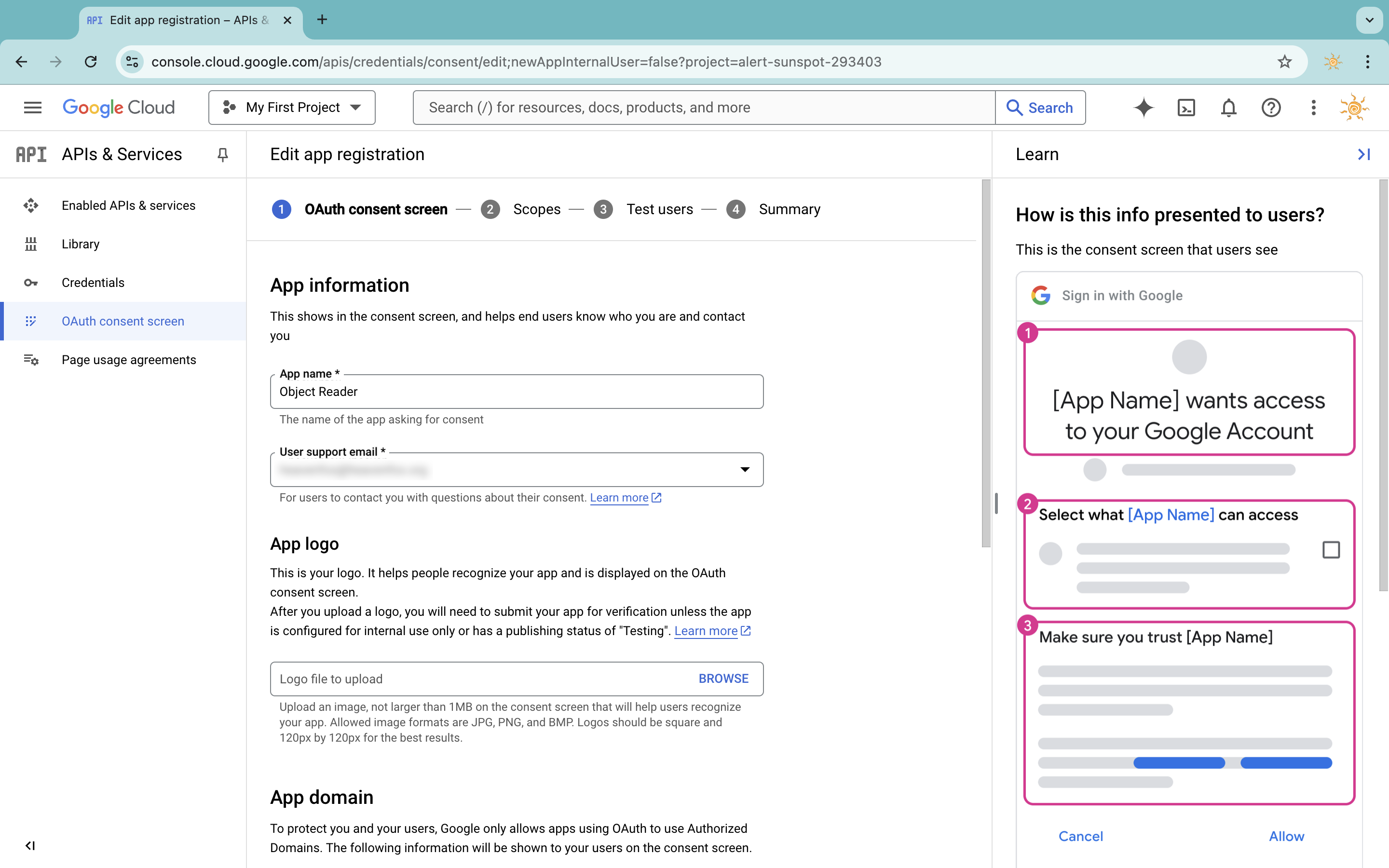 OAuth consent screen