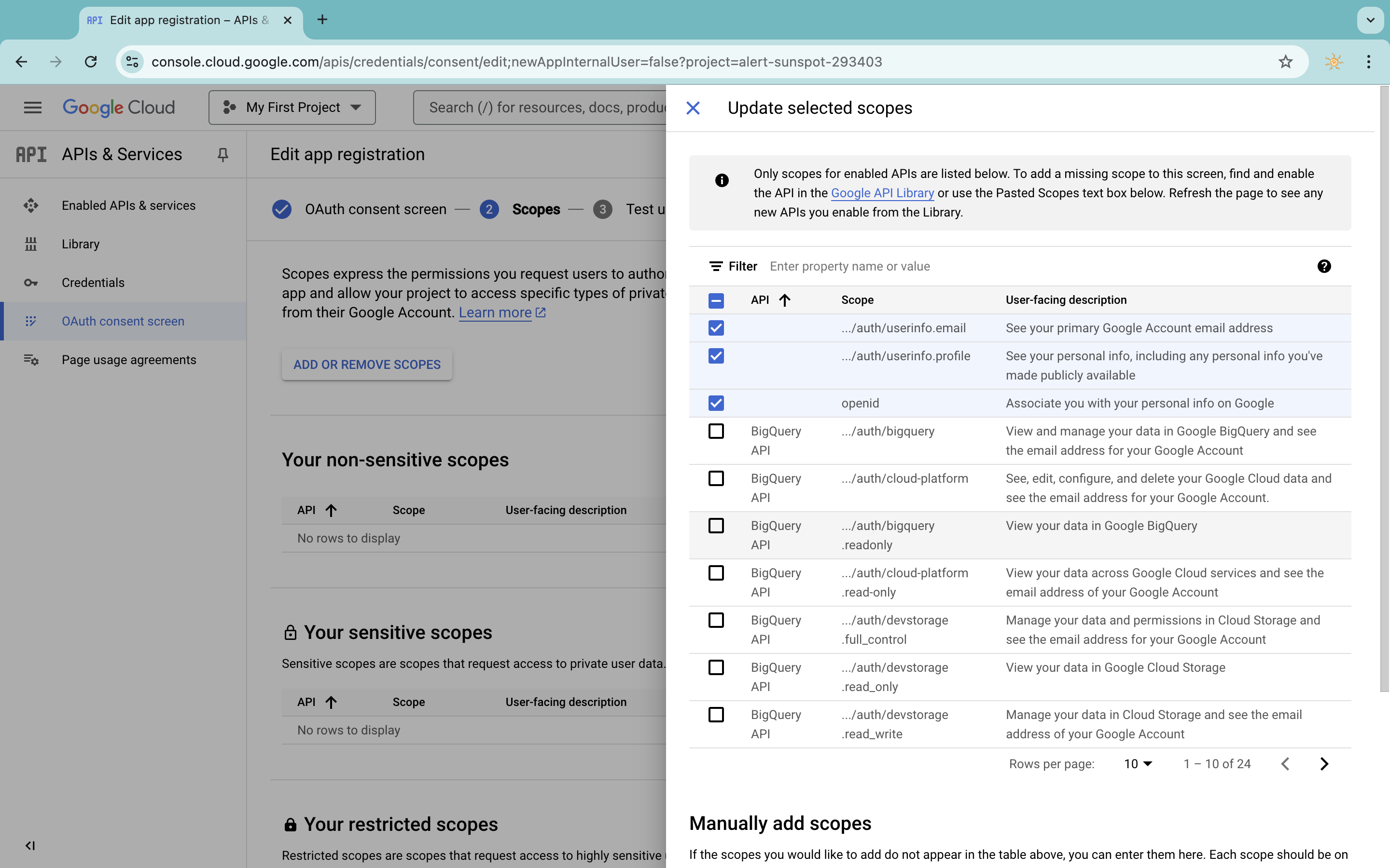 OAuth consent screen