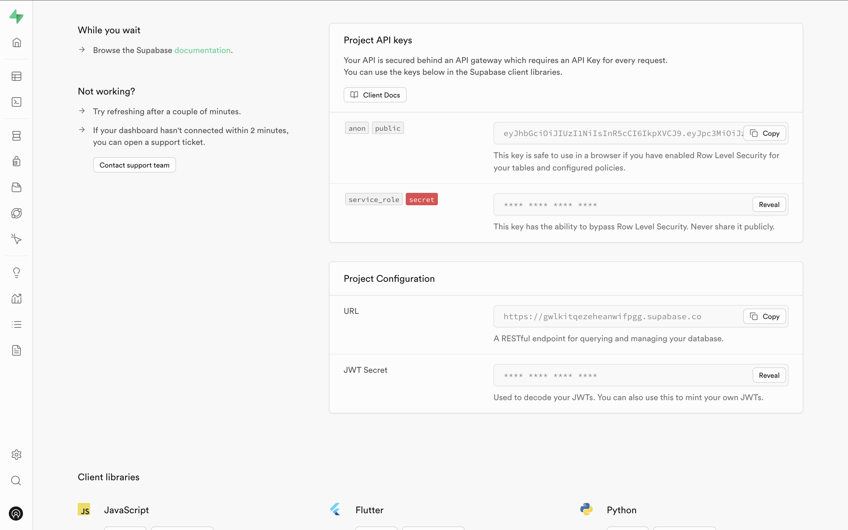 Supabase project created